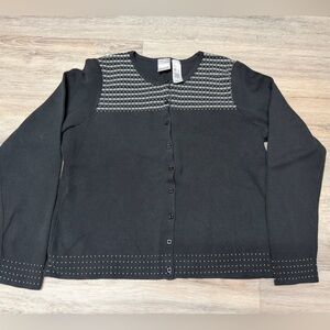 Women’s Emma James Black Cardigan With White Accents Large Sweater